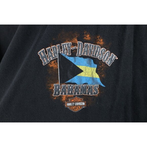 Vintage Y2K Harley Davidson Mens Large Faded Spell Out Bahamas T-Shirt Black - Picture 4 of 15